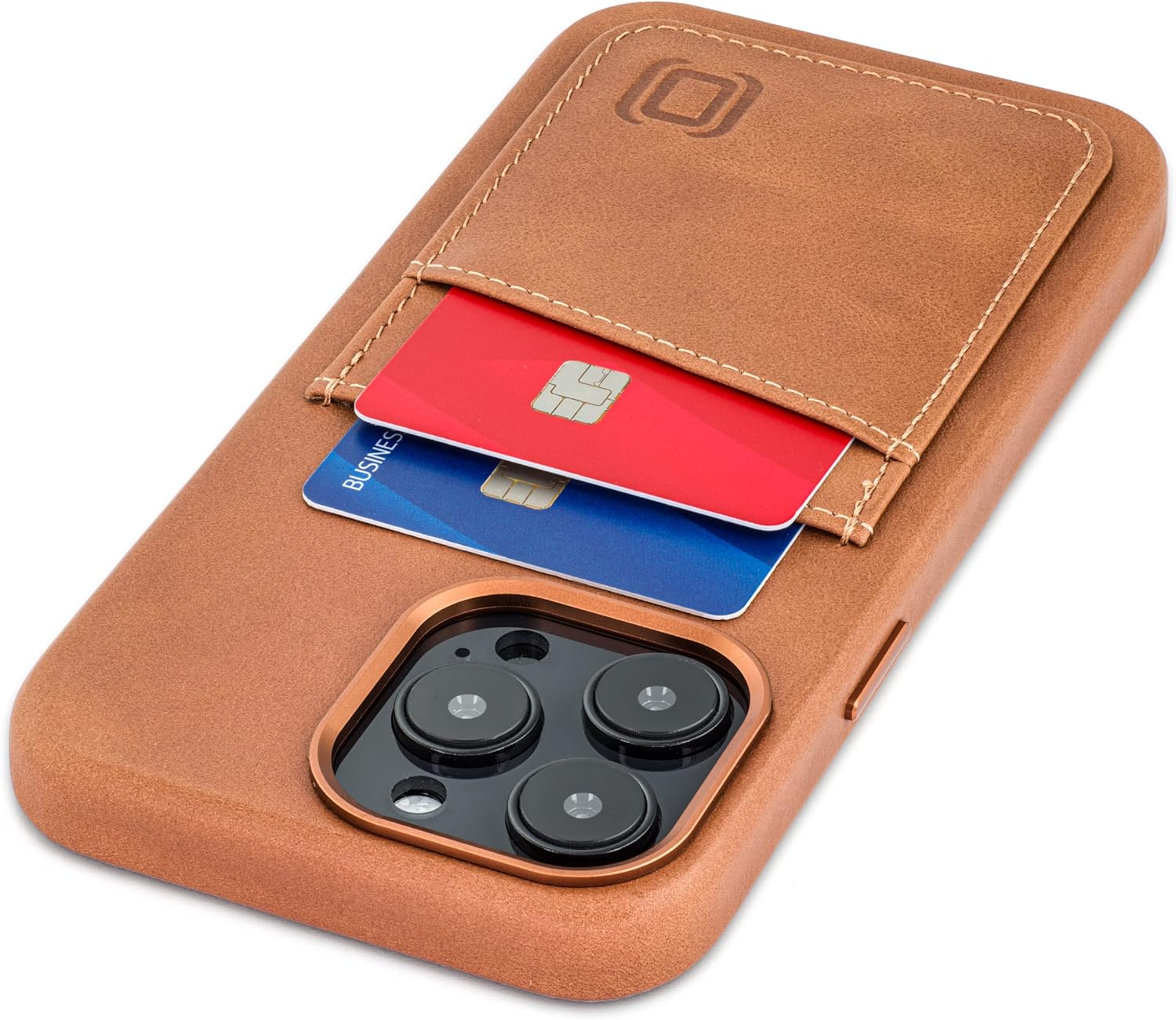 Dockem Genuine Leather Card Case for iPhone 14 Pro max with Built-in Metal Plate for Magnetic Mounting, Stitched-on Wallet with 2 Holder Slots (Light Brown, M2GL)