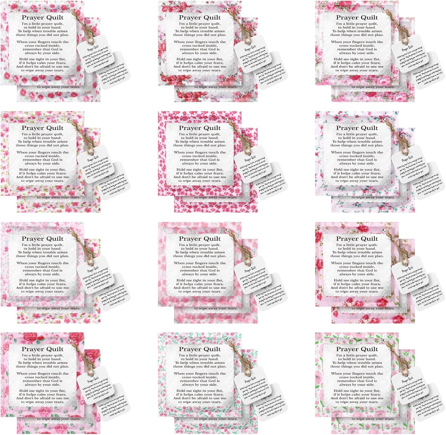 24 Pack Prayer Quilt Gifts Inspirational Christian Prayer Quilt with Cross Inside Mini Sympathy Healing Cloth Square for Cancer Patients Women Holiday Easter Egg Stuffers Scripture (Elegant)