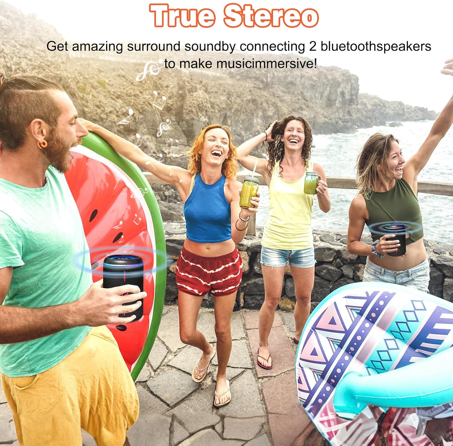 Portable Bluetooth Speaker with Lights, IPX4 Waterproof, Small Wireless Speaker for Home Party Outdoor Beach, Loud Sound, Bluetooth 5.3, TWS Pairing, Support TF Card - Image 6