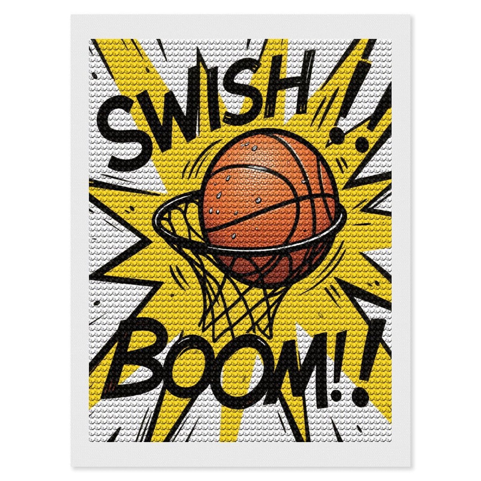 FodPand Basketball 5D Diamond Painting Kits for Adults Beginners Full Drill Round Diamond Dots Pictures Gem Art Supplies for Home Wall Room Decoration DIY Craft Set Gift 12x16