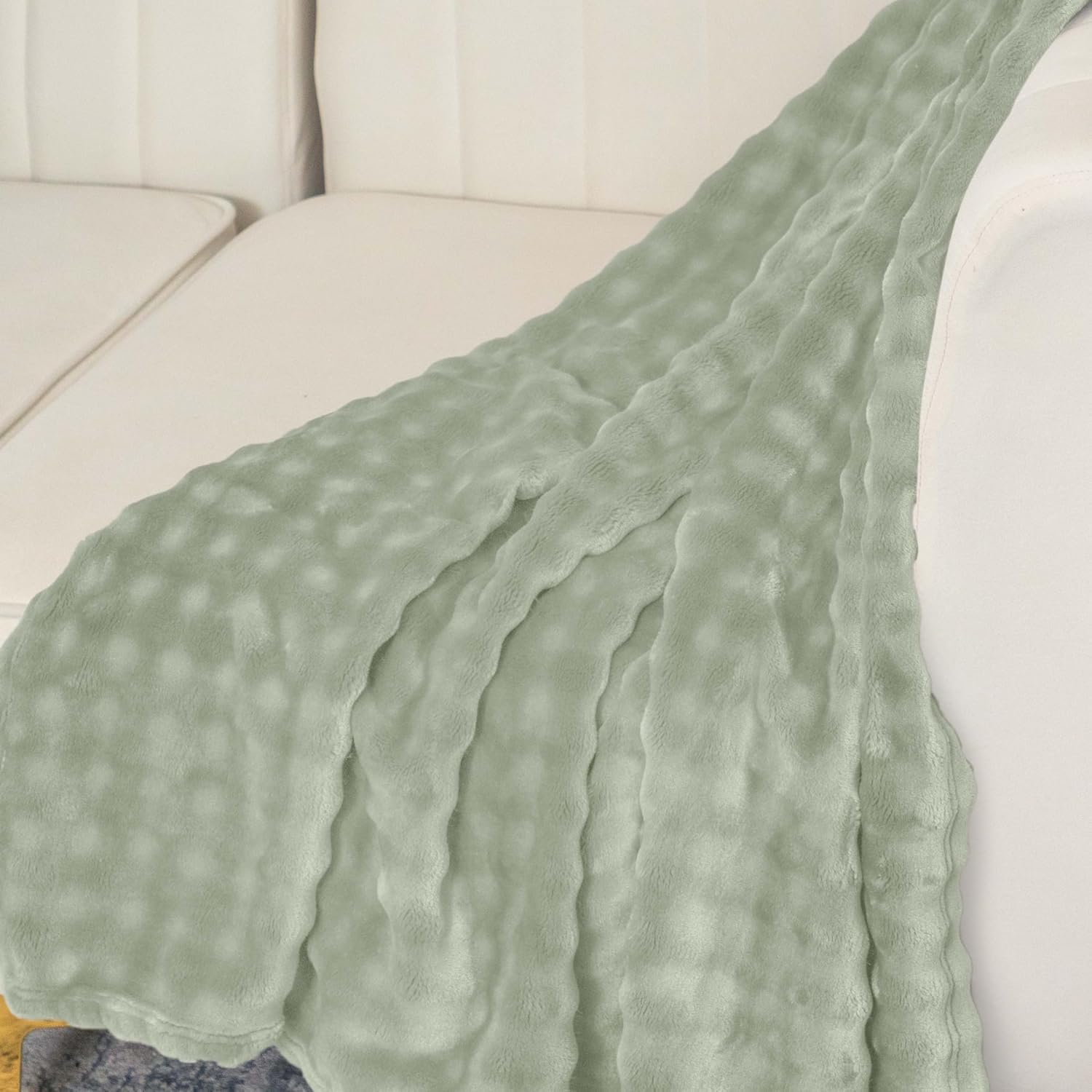 Nicole Miller Ultra Soft Cozy Bubble Plush Oversized Fluffy Plush Throw Blanket 60x70 (Sage)