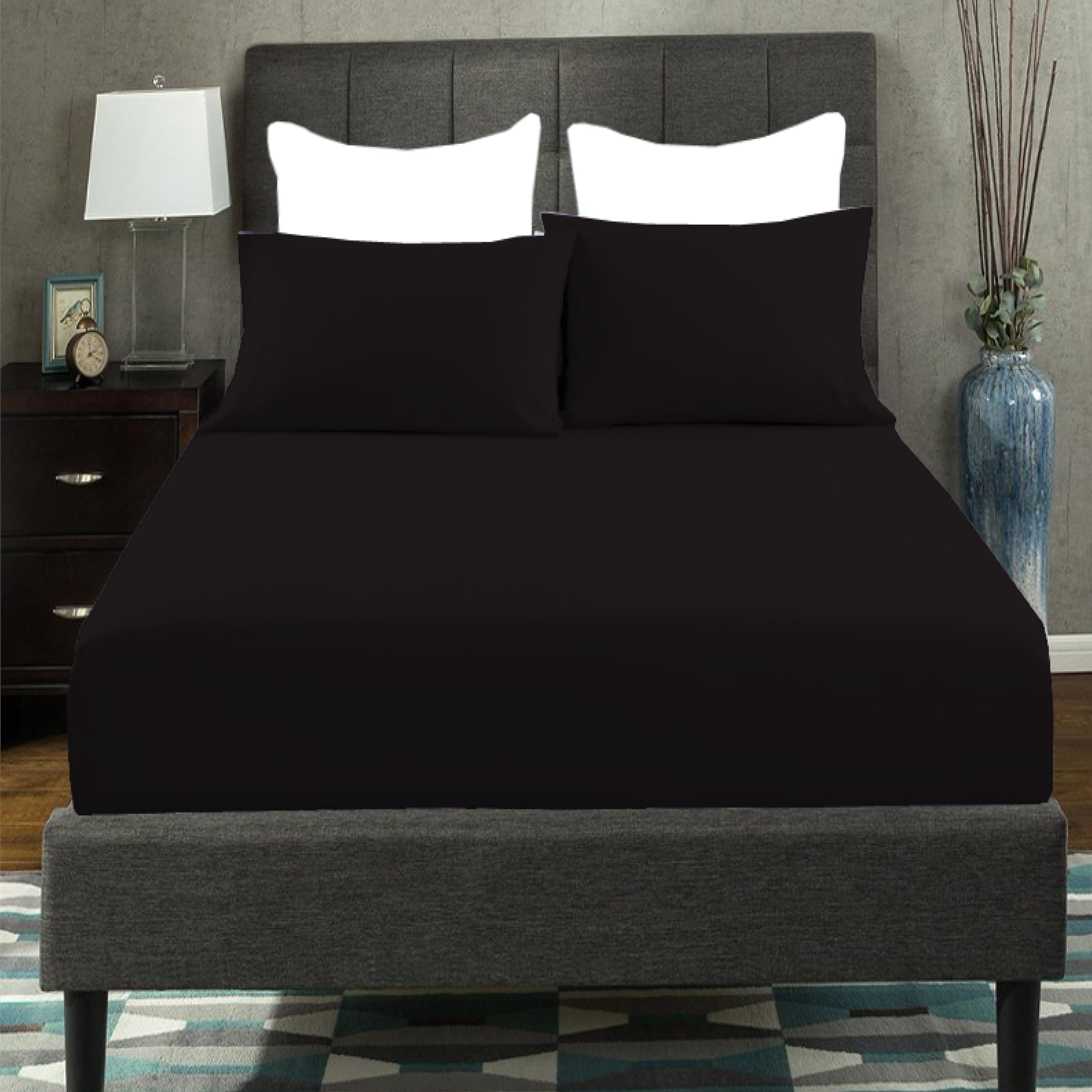 British Home Bedding Percale Extra Deep 16inch/40CM Fitted Sheet - Easycare Non iron and Anti Wrinkle Easy Iron Deep Fitted Sheet (Black, Super King)