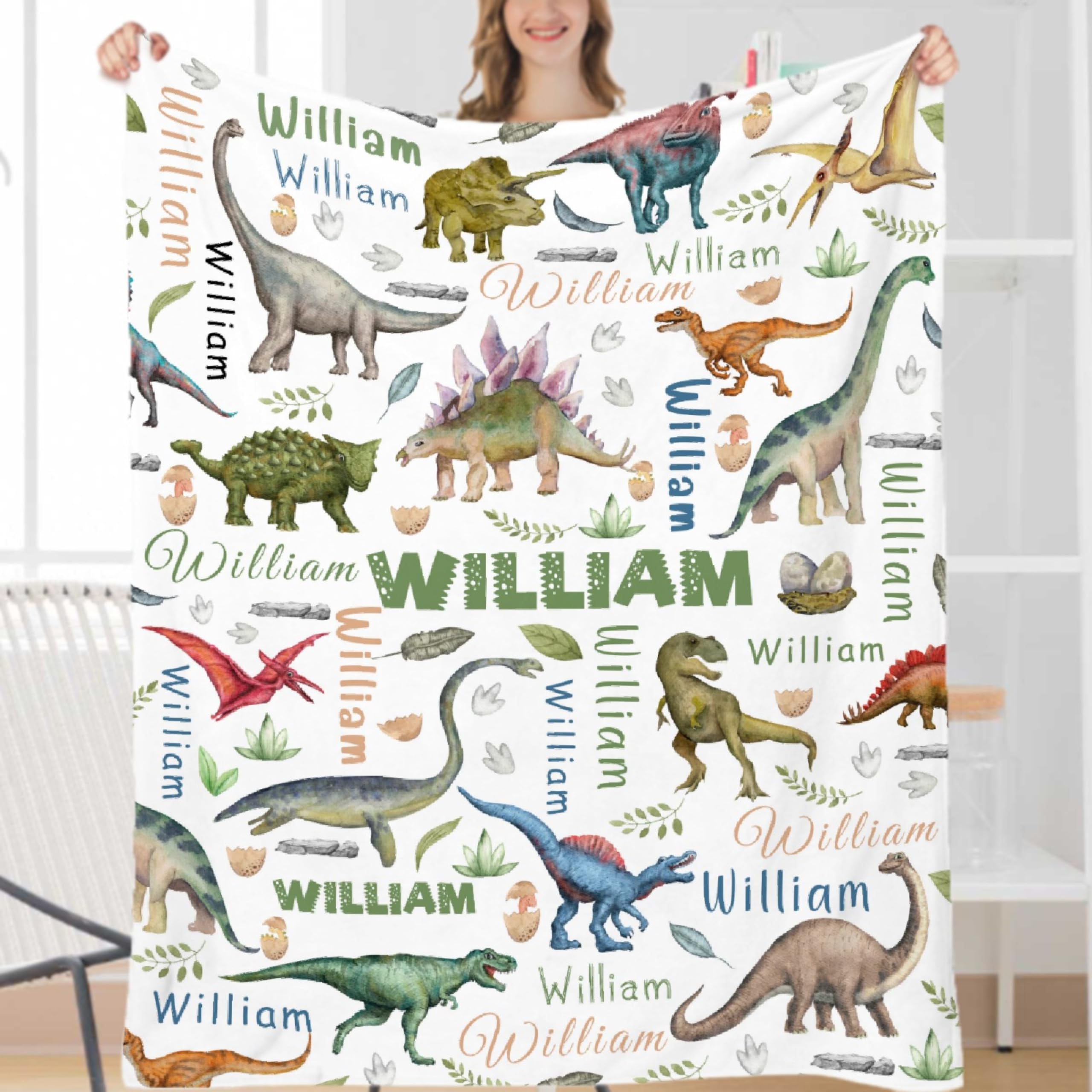Ottoy Dinosaur Personalized Baby Blanket Gifts for Boys Custom Dinosaurs Baby Blanket for Girls Boy Super Soft Blankets for Couch Air-Conditioning Quilts Chirstmas Gifts Decor 120