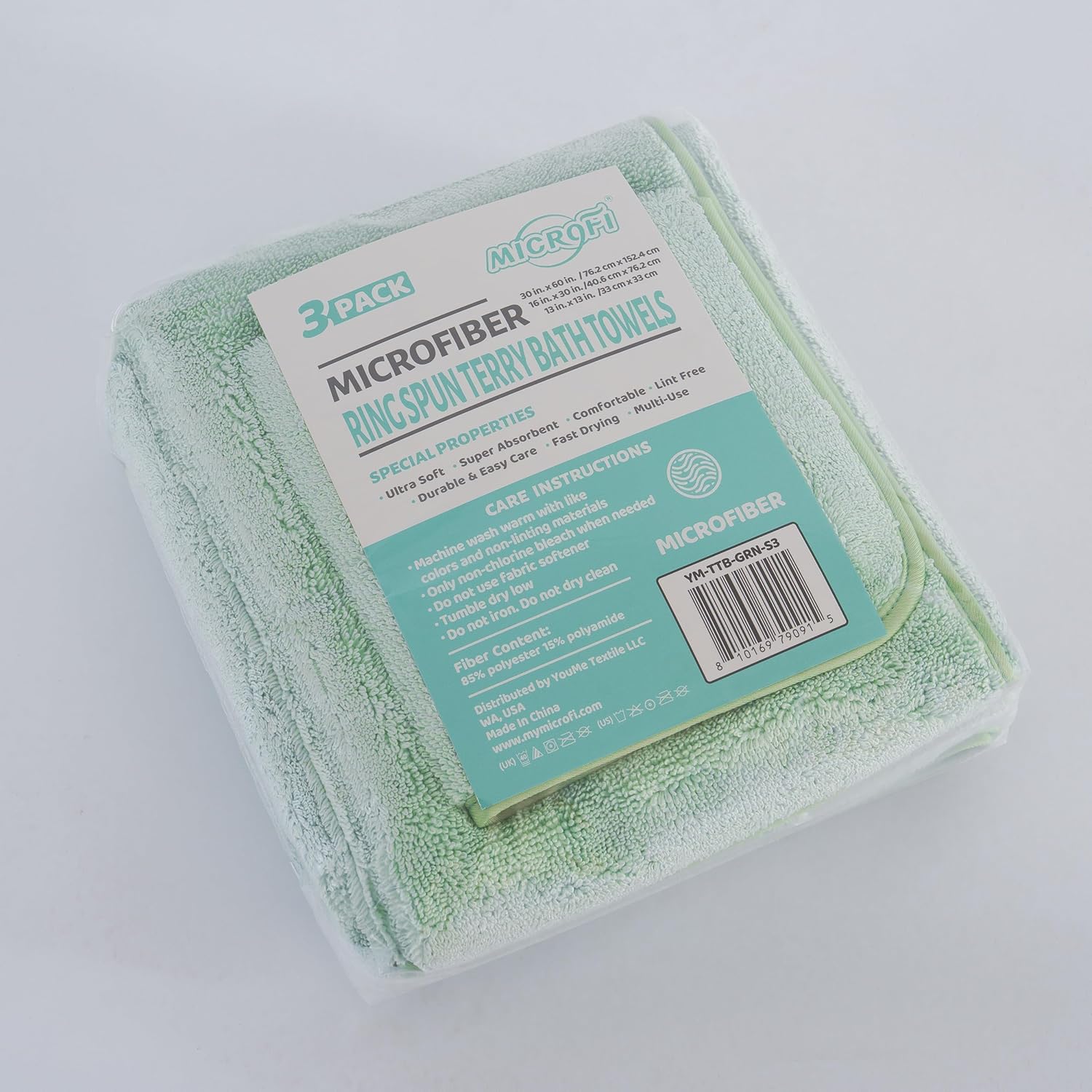 Ring Spun Terry Microfiber Bath Towel Set, 3 Piece, Oversize, Quick Dry, Lint Free, Includes Bath, face, and Hand Towels (Green) - Image 8