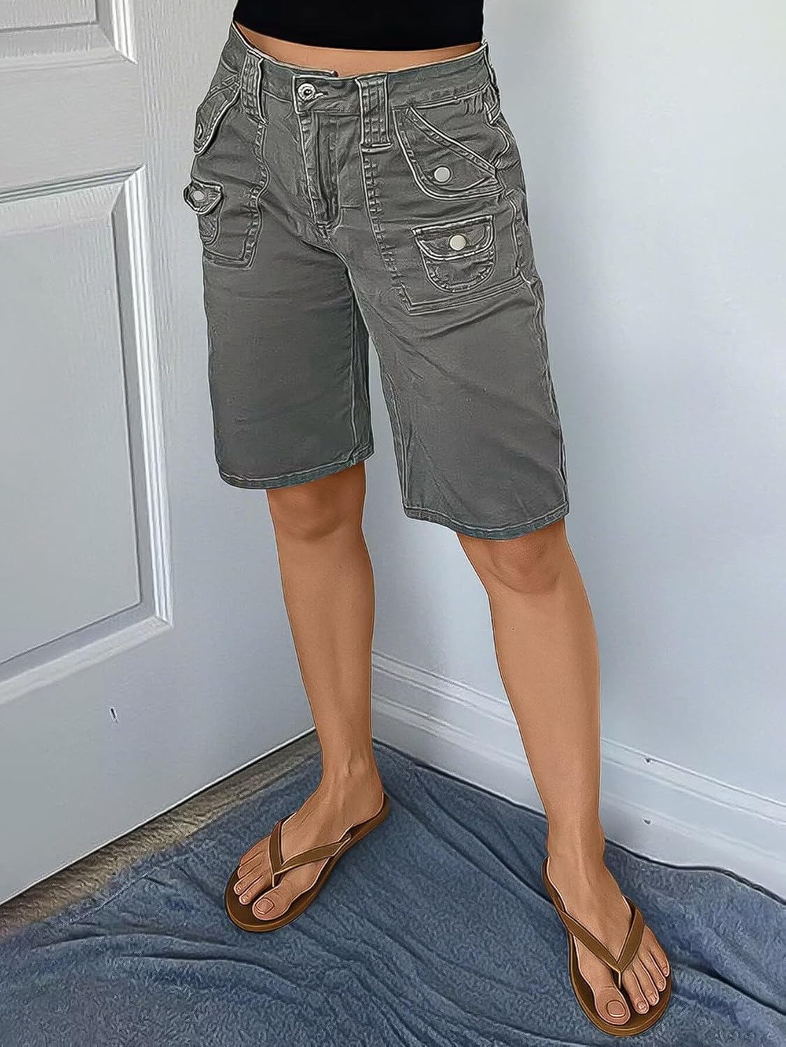 Flamingals Women's Bermuda Cargo Shorts Mid Rise Straight Leg Summer Casual Trendy Shorts - Image 4