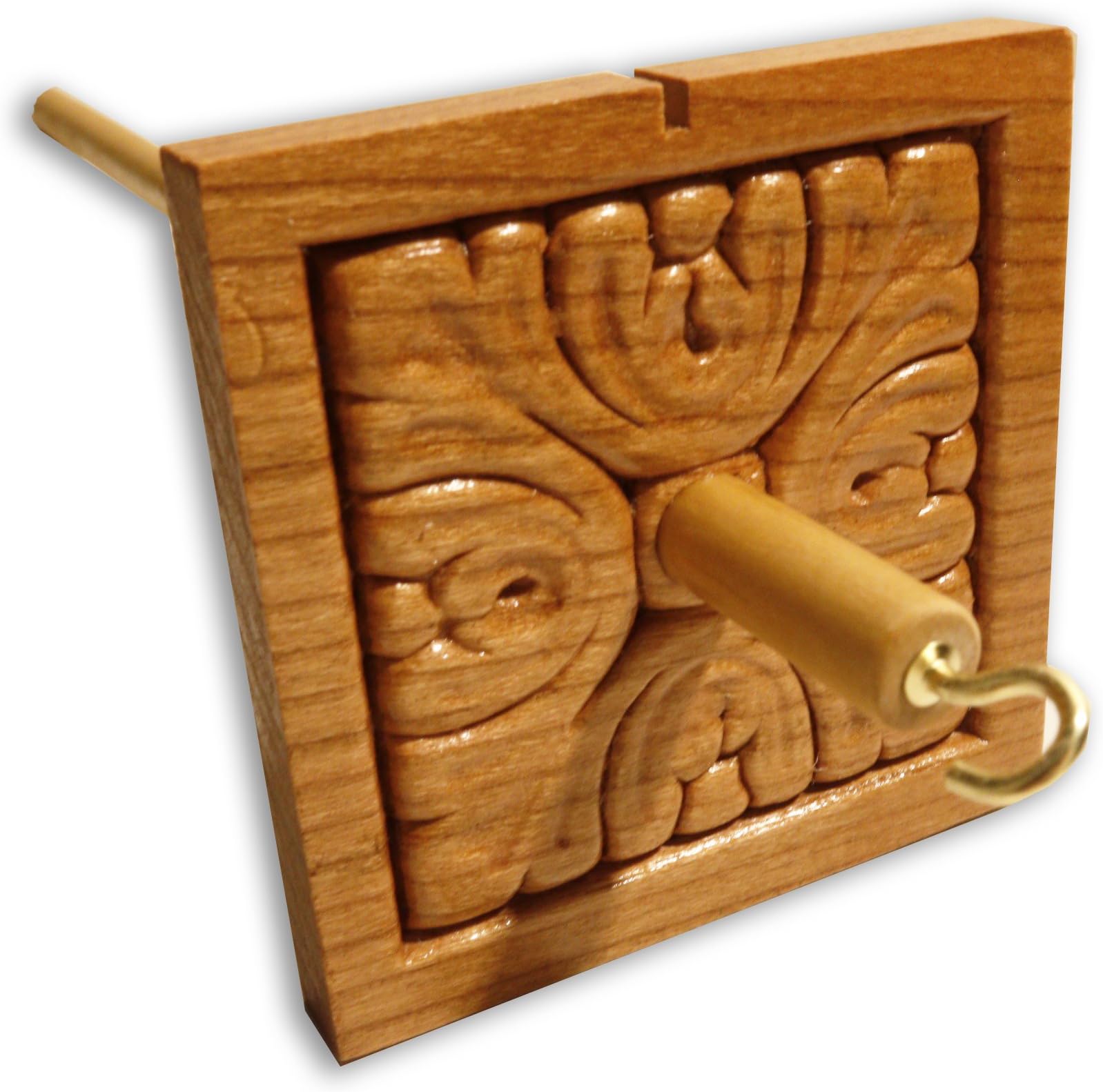 Drop Spindle Acanthus Antique Style Square Top Whorl Hand Carved 12" Length Clear 1.5 oz