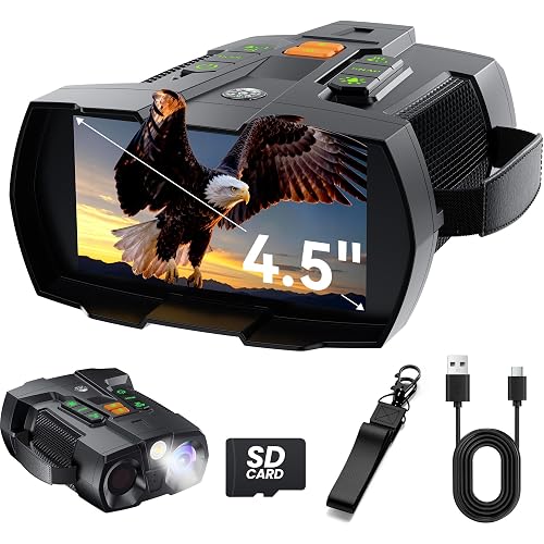 Night Vision Goggles Binoculars for Adults: 4K Night Vision Binoculars with 4.5" HD Screen, 10X Digital Zoom, 7-Level IR, 5000mAh Battery & 8GB Card for Hunting, Camping, Wildlife