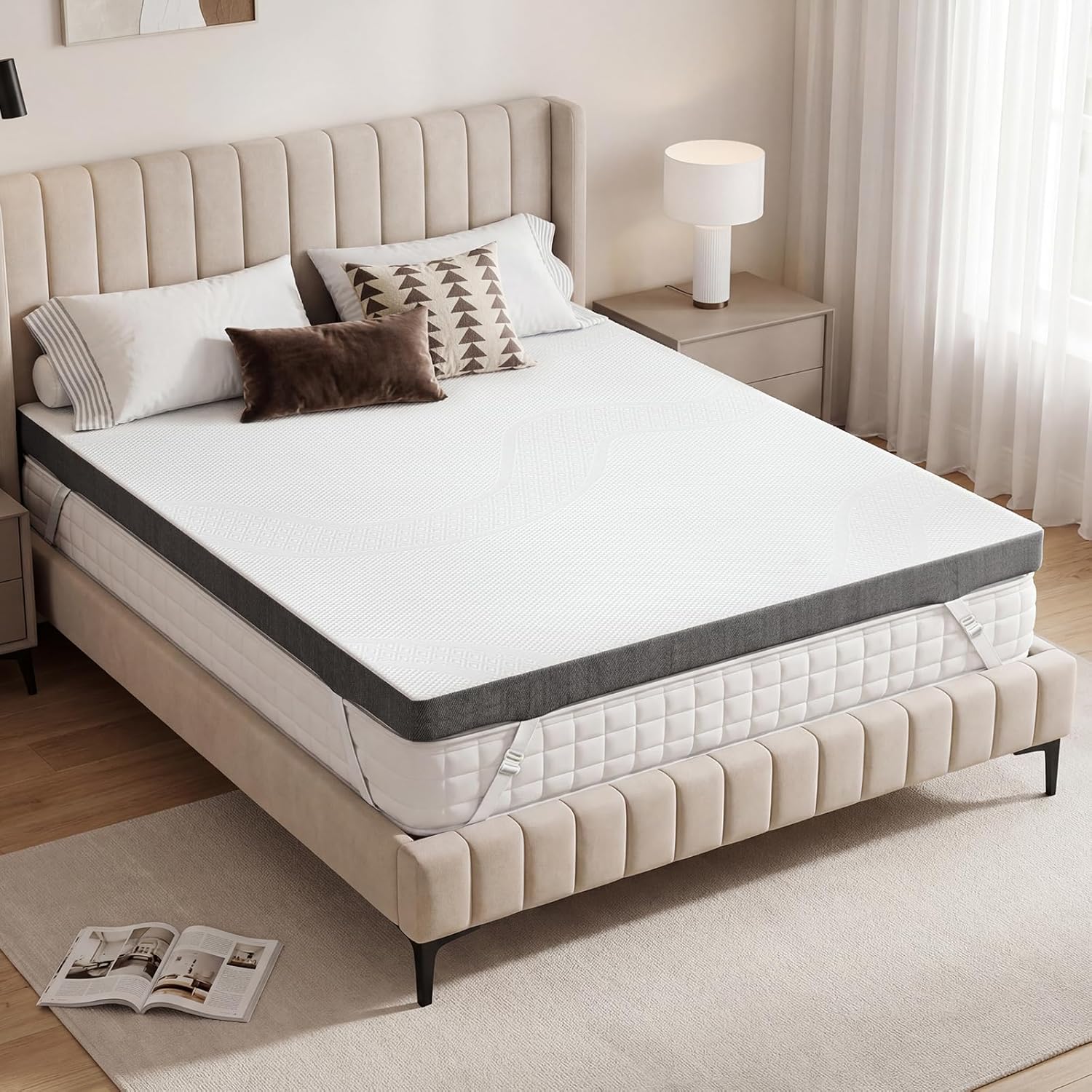 Vipbear 3 Inch King High Density Foam Mattress Topper for Pressure Relief, Comfortable Mattress Pad with Non-Slip Design and Removable Soft Cover, Firm Support, CertiPUR-US Certified,76"x 80", White