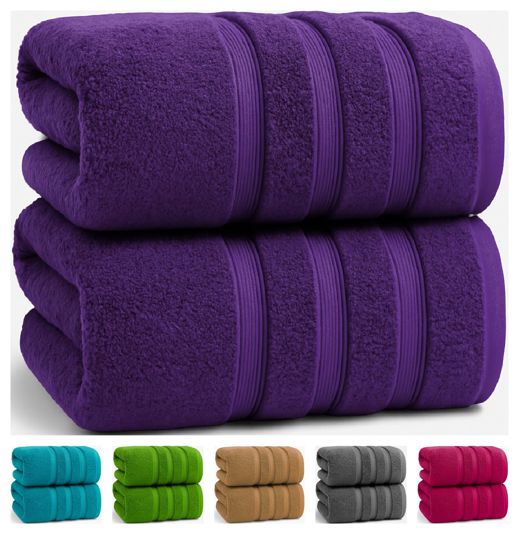 TEXTILESY 2X Extra Large Bath Sheets 100x200cm-600GSM Luxury 100% Egyptian Combed Cotton Big Jumbo Bath Towels Super Soft Hotel Quality XXL Beach Towel (Purple)