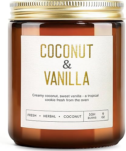 Velas de vainilla de coco – Velas de soja natural de 9 onzas para el hogar, cera de soja de larga duración, juego de velas de aromaterapia para