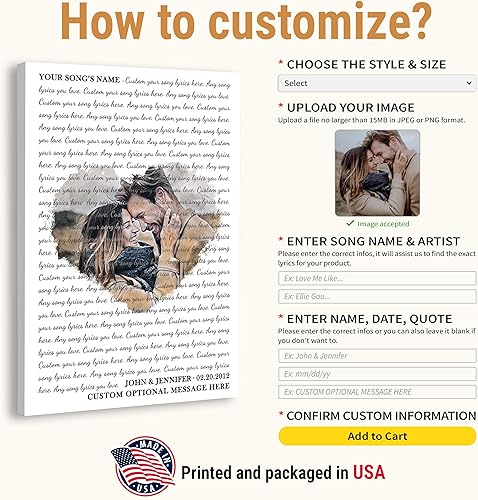 Vista 64 de VICILO Póster musical personalizado con letras de canciones, decoración sentimental perfecta, regalo de San Valentín para él, regalos de novio