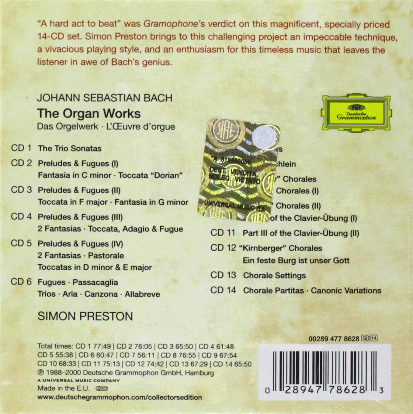 Bach: Obras Para Organo