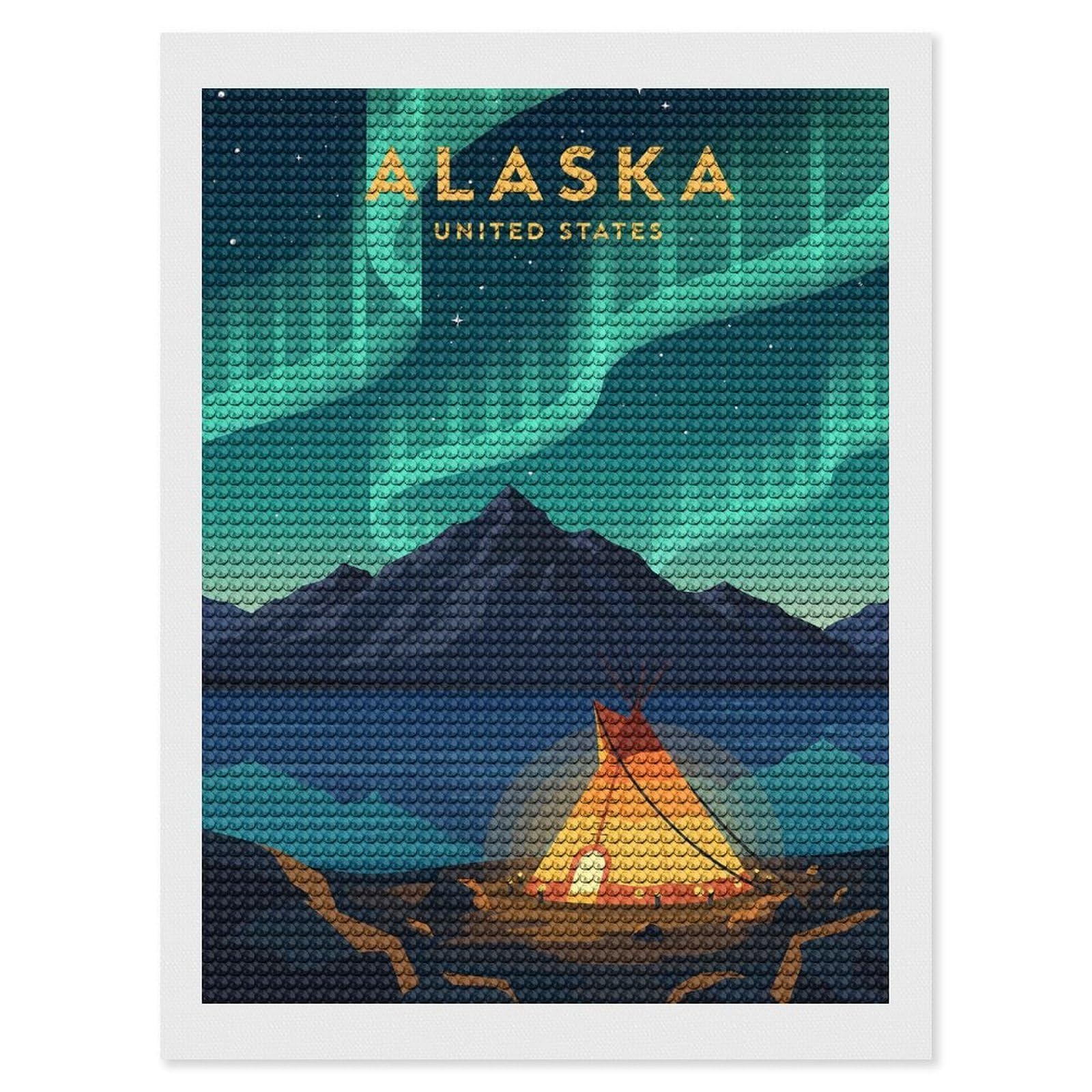 Junmoney Alaska Aurora Borealis Diamond Painting Kit 12"x16", Thoughtful Handmade Gift, for Creative Relaxation, Printed Canvas, Cosy Home Accent