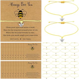 24 Set Bee Employee Appreciation Bracelet Gifts Bee Wish Bracelet Adjustable Bee Good Luck Bracelets with Inspirational Cards for Bee Lover Teachers Women Coworker