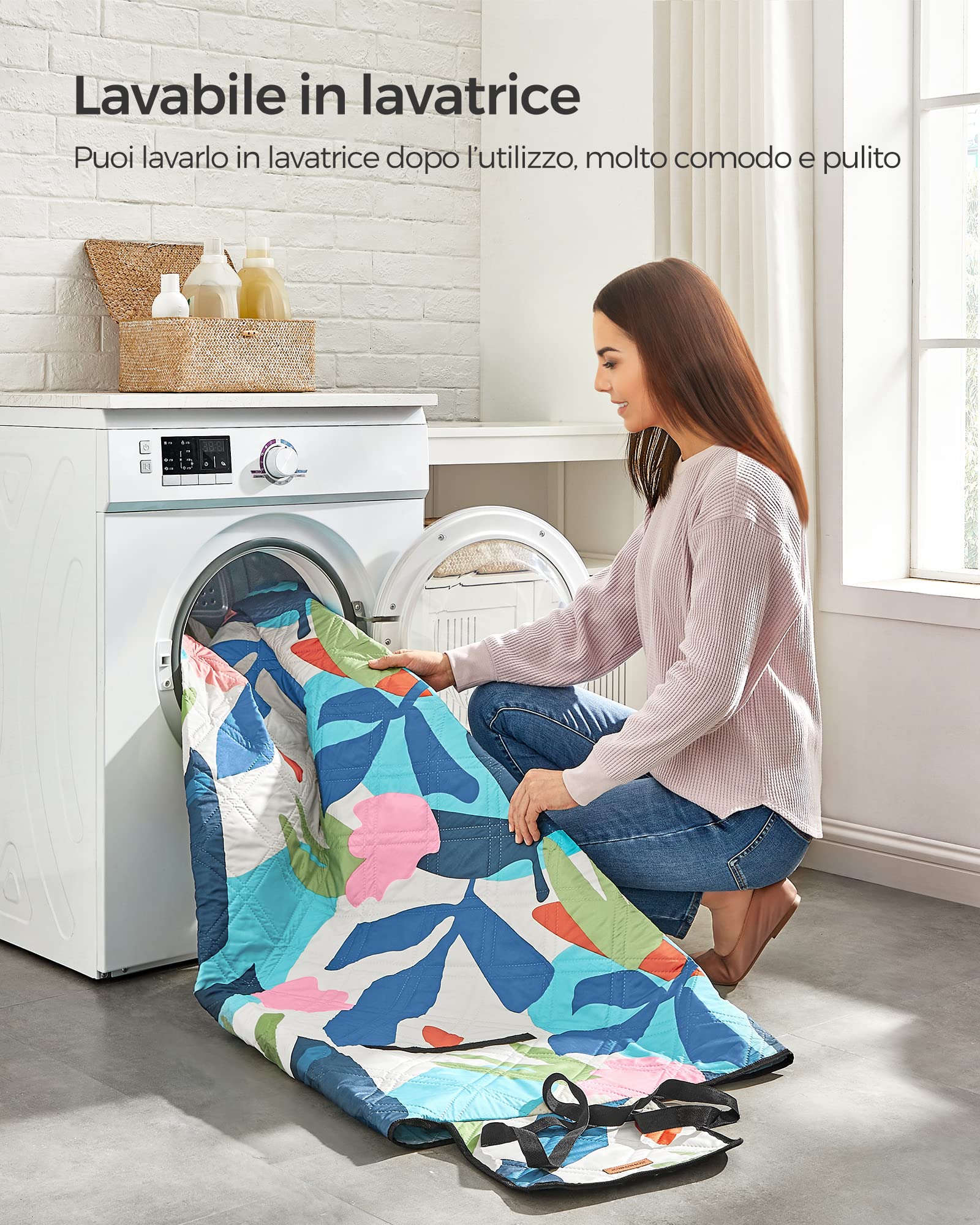 SONGMICS Coperta Picnic, 200 x 150 cm, Grande, Telo da Campeggio, Parco, Giardino, Spiaggia, Strato Impermeabile, Lavabile in Lavatrice, Pieghevole, Motivo Felci Multicolore GCM002Q01