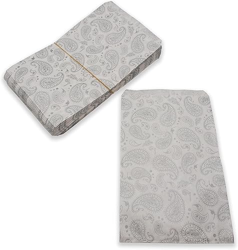 Miniatura 7 de N'icePackaging 100 bolsas decorativas de papel plano de regalo de 6 x 9 pulgadas, diseño de cachemira plateada elegante en bolsas de papel kraft