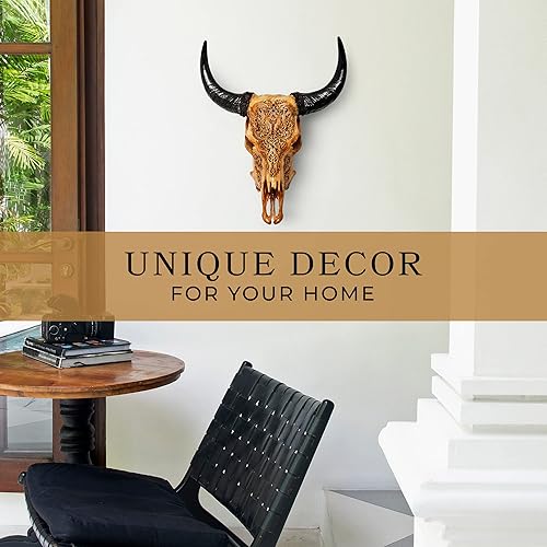 Miniatura 2 de Skull Bliss - Decoración de pared de calavera de vaca de taxidermia auténtica tallada a mano con cuernos XL, decoración de pared de calavera de vaca