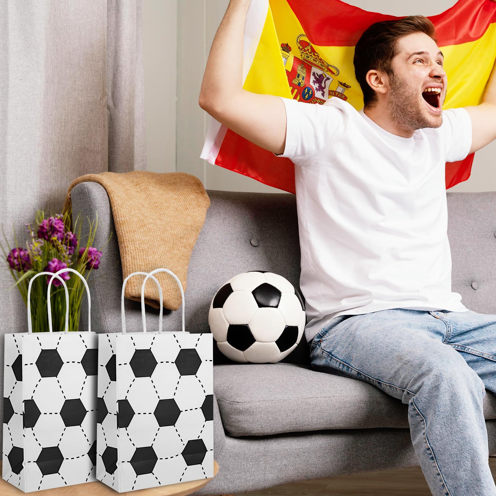 16 PCS Soccer Gift Bags - Football Party Favor Bags For Sports Theme Events