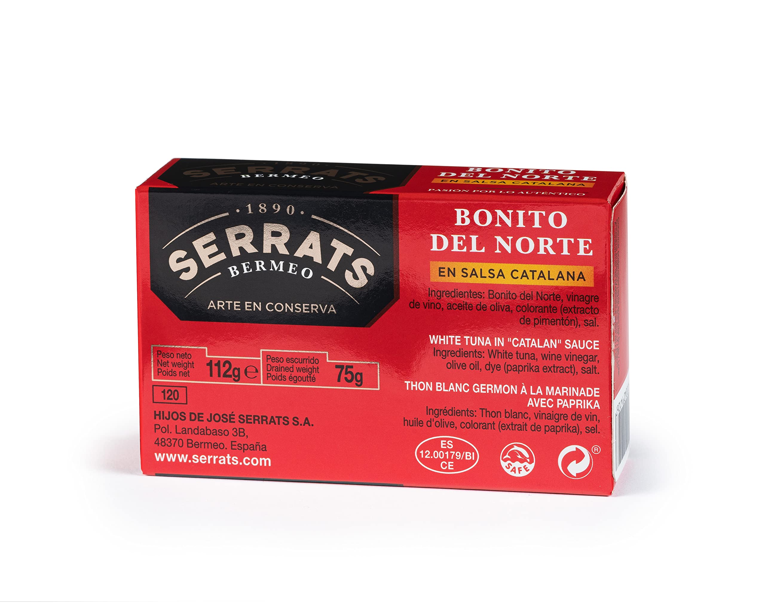 CONSERVAS SERRATS - Weißer Thunfisch aus dem Kantabrischen Meer in Paprikasoße - 12 Dosen x 112g (Gesamt: 1344g) - Handwerkliche Herstellung seit 1890 - Glutenfrei - Reich an Omega 3 – Premium