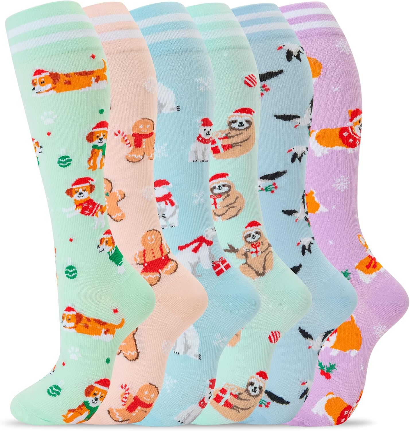 fenglaoda Compression Socks for Women Men Support Circulation 6 Pairs Socks For Nurse, Travel, Flight