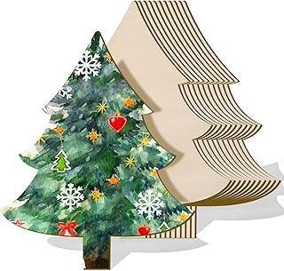 8 x 10 Inch Wooden Christmas Tree Cutout Christmas Unfinished Wooden Ornaments Blank Christmas Tree Craft Wooden Decorations for DIY Christmas Party Decor (12 Pieces)
