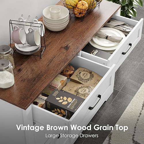 Miniatura 4 de Aparador buffet con almacenamiento, mesa de buffet de cocina de granja con cajones, barra de café con puertas de granero para comedor, pasillo,