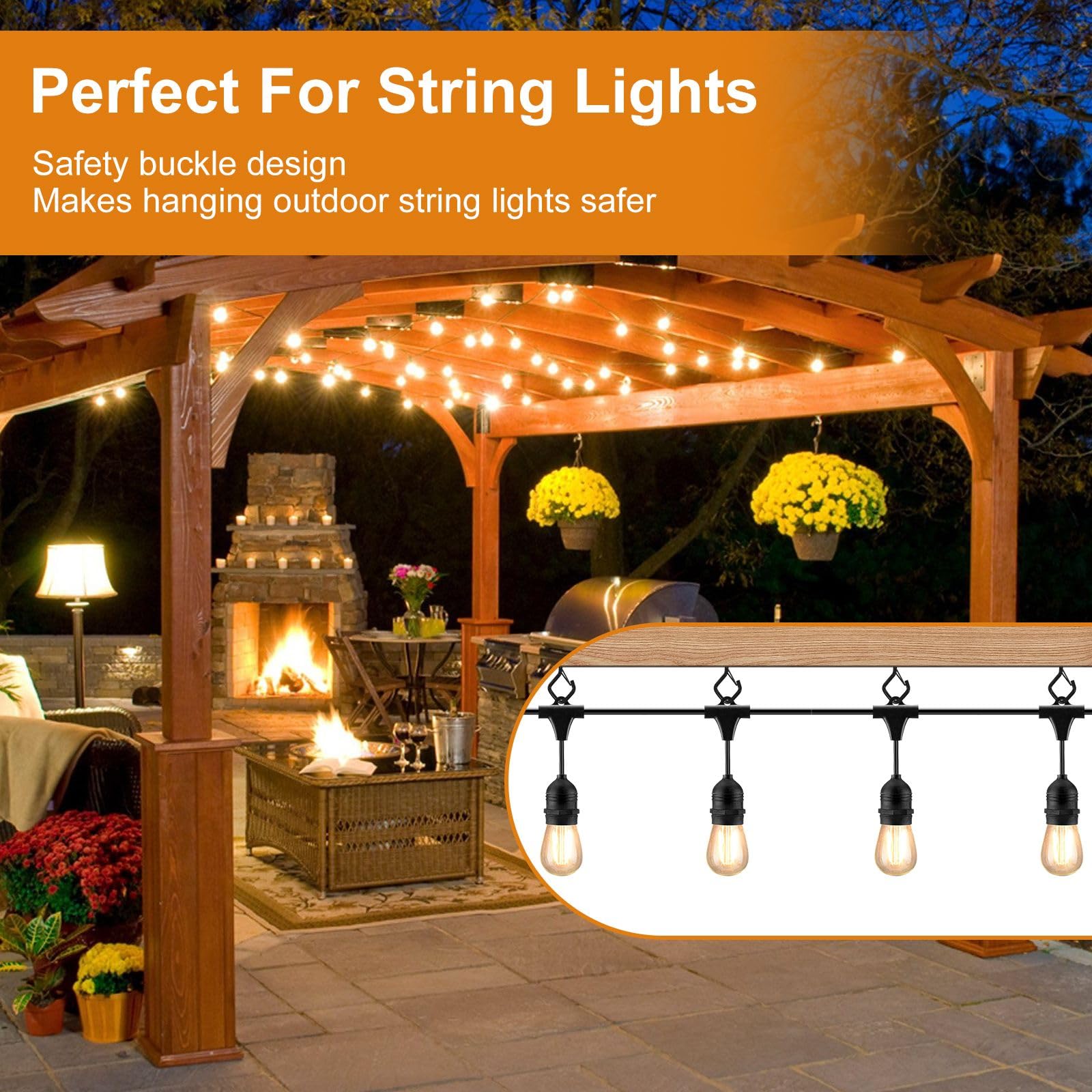 Lot de 120 crochets à vis pour guirlandes lumineuses d'extérieur, crochet Q-Hanger avec boucle de sécurité, crochet carré pour suspendre des pots de fleurs, décoration de Noël, fil de fer