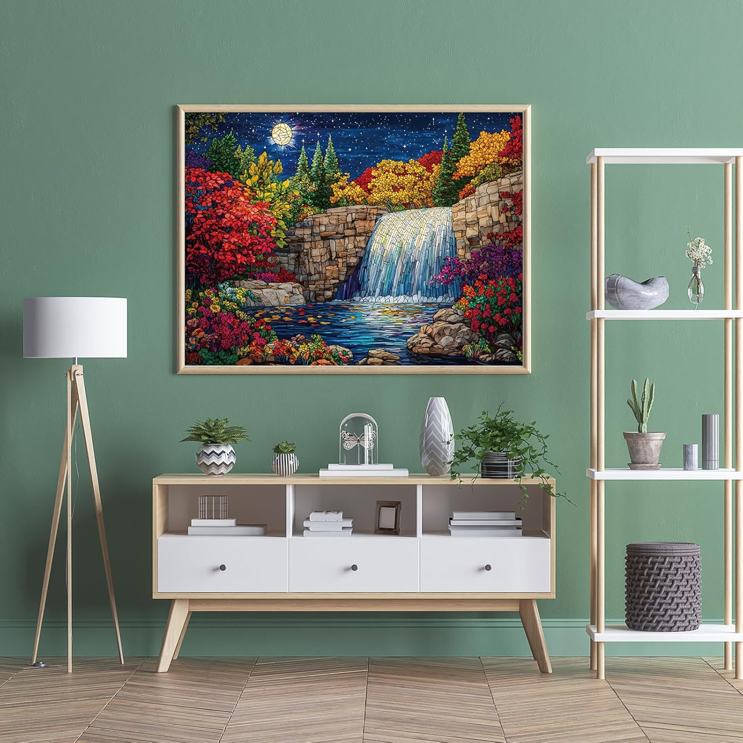 Stained Glass Puzzles for Adults 1000 Pieces, Forest Landscape Jigsaw Puzzles, Nature Difficult Challenging Jigsaw Puzzles, Finished Size 27.56 * 19.69", with 1:1 Poster, Letter on The Back