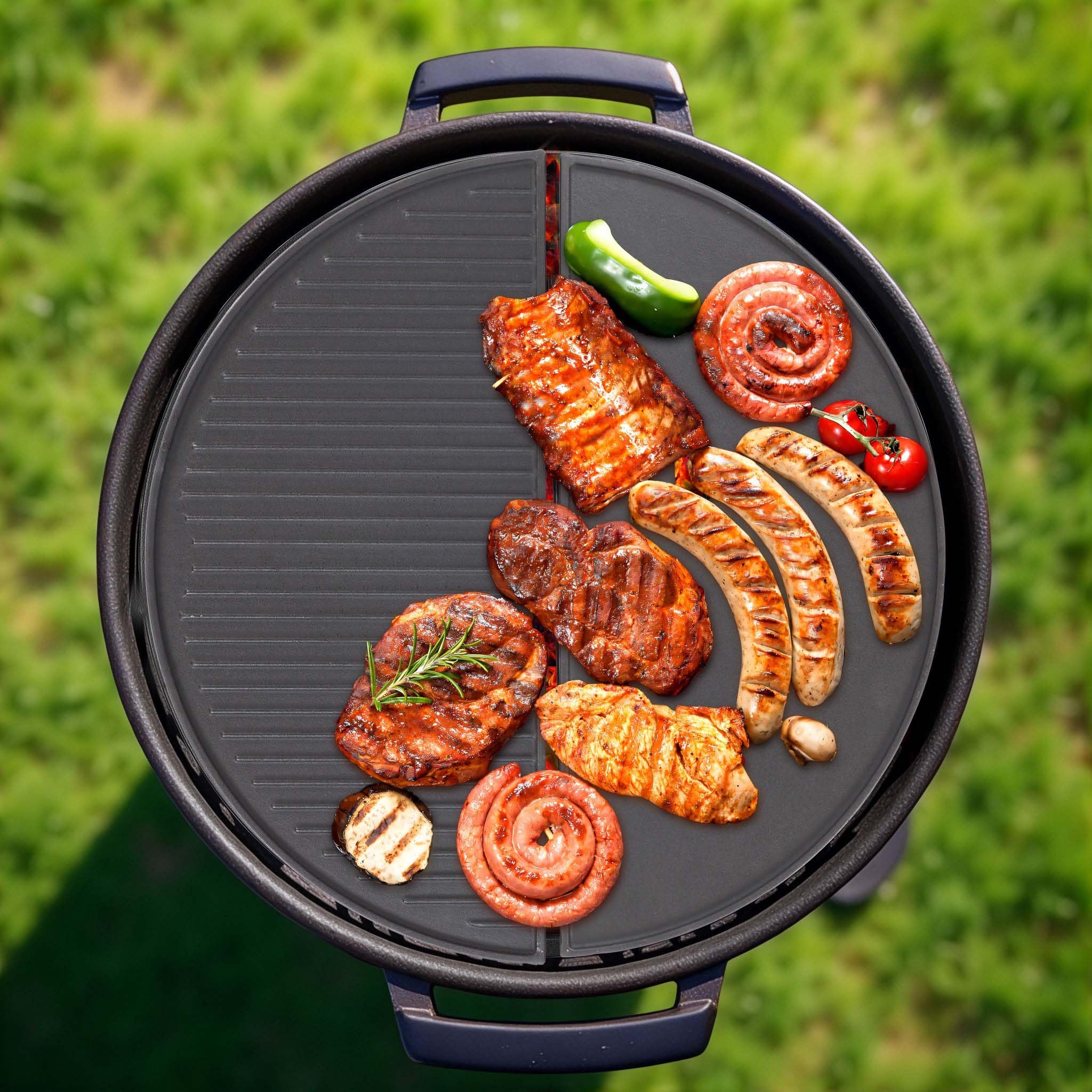 Wiltec Płyta grillowa zestaw 55 x 26,5 x 1,5 cm z żeliwa i powłoką emaliową 2 szt., ruszt do grilla półokrągły, na ognisko, grilla i węgiel