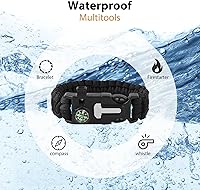 Vista 5 de Pulseras Oadnfa, pulseras de supervivencia para hombres, kit de equipo táctico de paracord de 5 en 1 para acampar, con cuerda de paracaídas