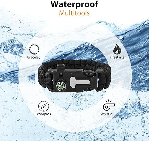 Miniatura 5 de Pulseras Oadnfa, pulseras de supervivencia para hombres, kit de equipo táctico de paracord de 5 en 1 para acampar, con cuerda de paracaídas