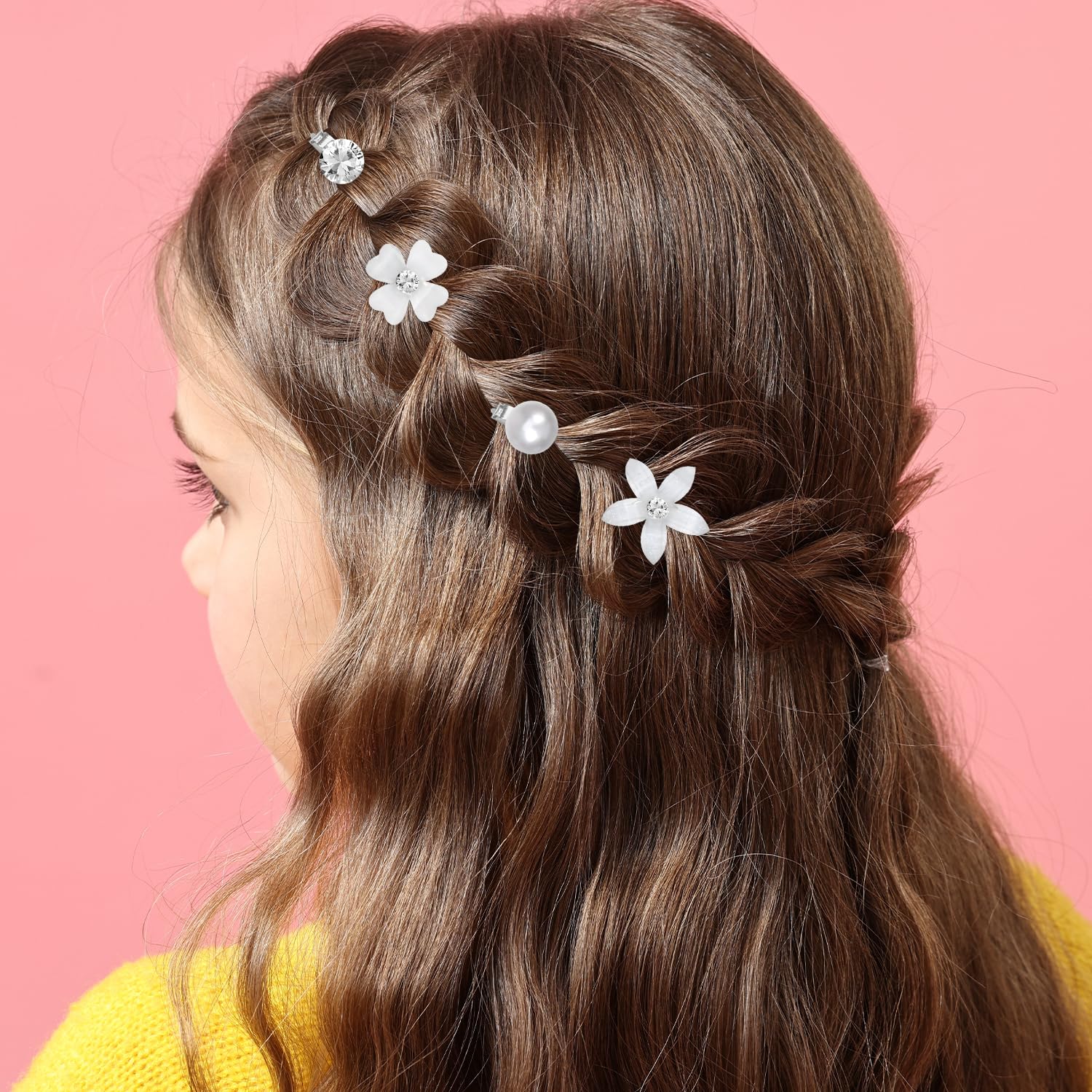 20 Pieces Small Flower Hair Clips, Mini Rhinestone Hair Pins, Bridal Wedding Hair Accessories for Women and Girls - Image 3