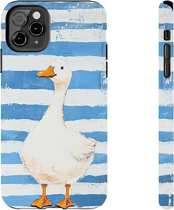 Funny Blue Striped Goose Carton Pattern Aesthetic Animal Phone Case for iPhone 16 15 14 13 12 11 Pro Max Plus Case for Teen Girls Women Kids Girls