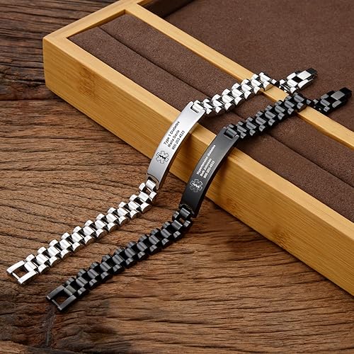 Miniatura 6 de Pulsera de alerta médica personalizada para hombre, grabada, pulsera de identificación de emergencia, grabado personalizado, pulsera de alerta médica