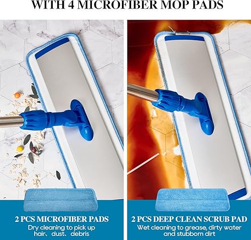 Miniatura 2 de HONOVA Trapeador de microfibra de 17.5 pulgadas para limpieza de suelos, trapeador plano azul con mango de acero inoxidable de 58 pulgadas, 4