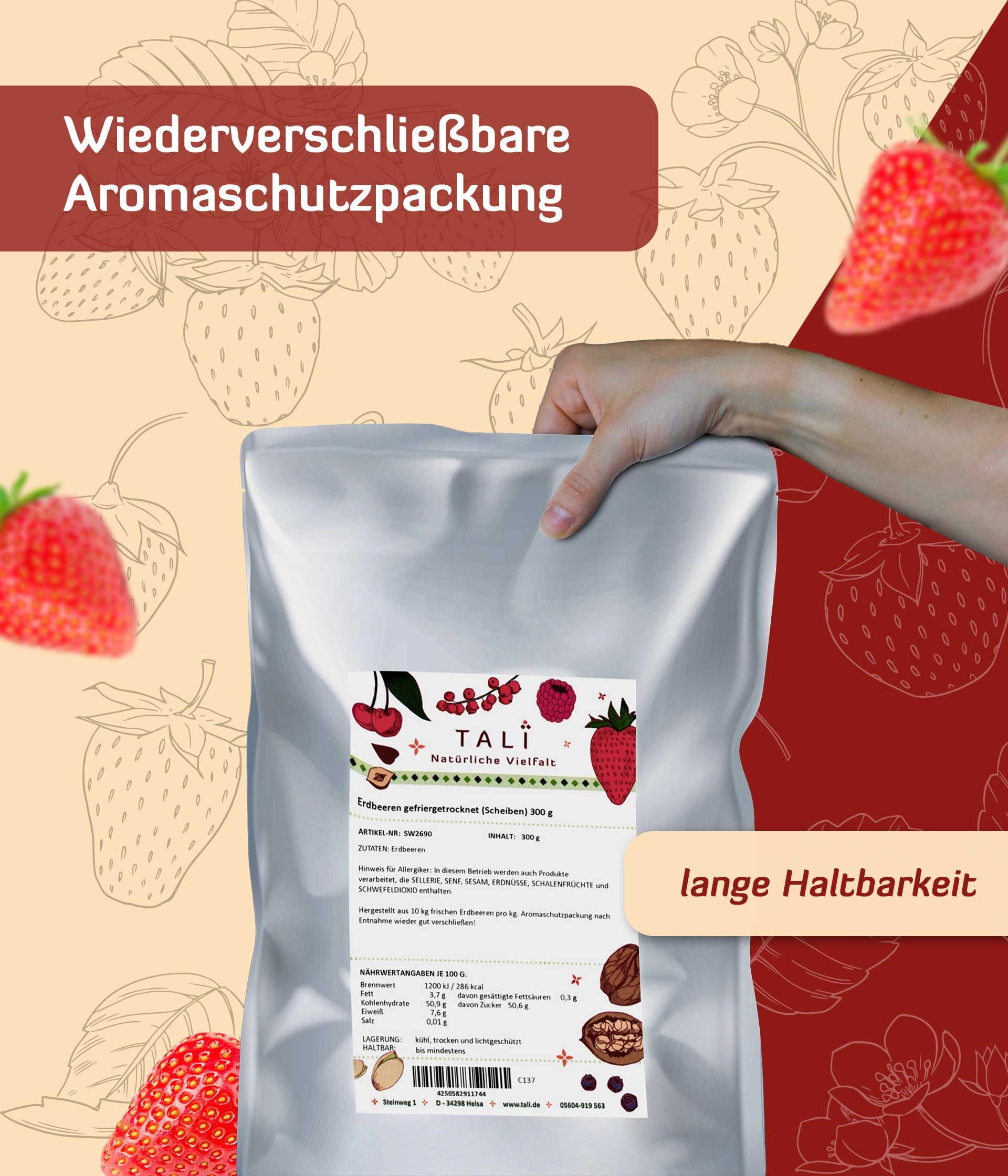 TALI Erdbeeren gefriergetrocknet, Scheiben - ohne Zusätze 300 g