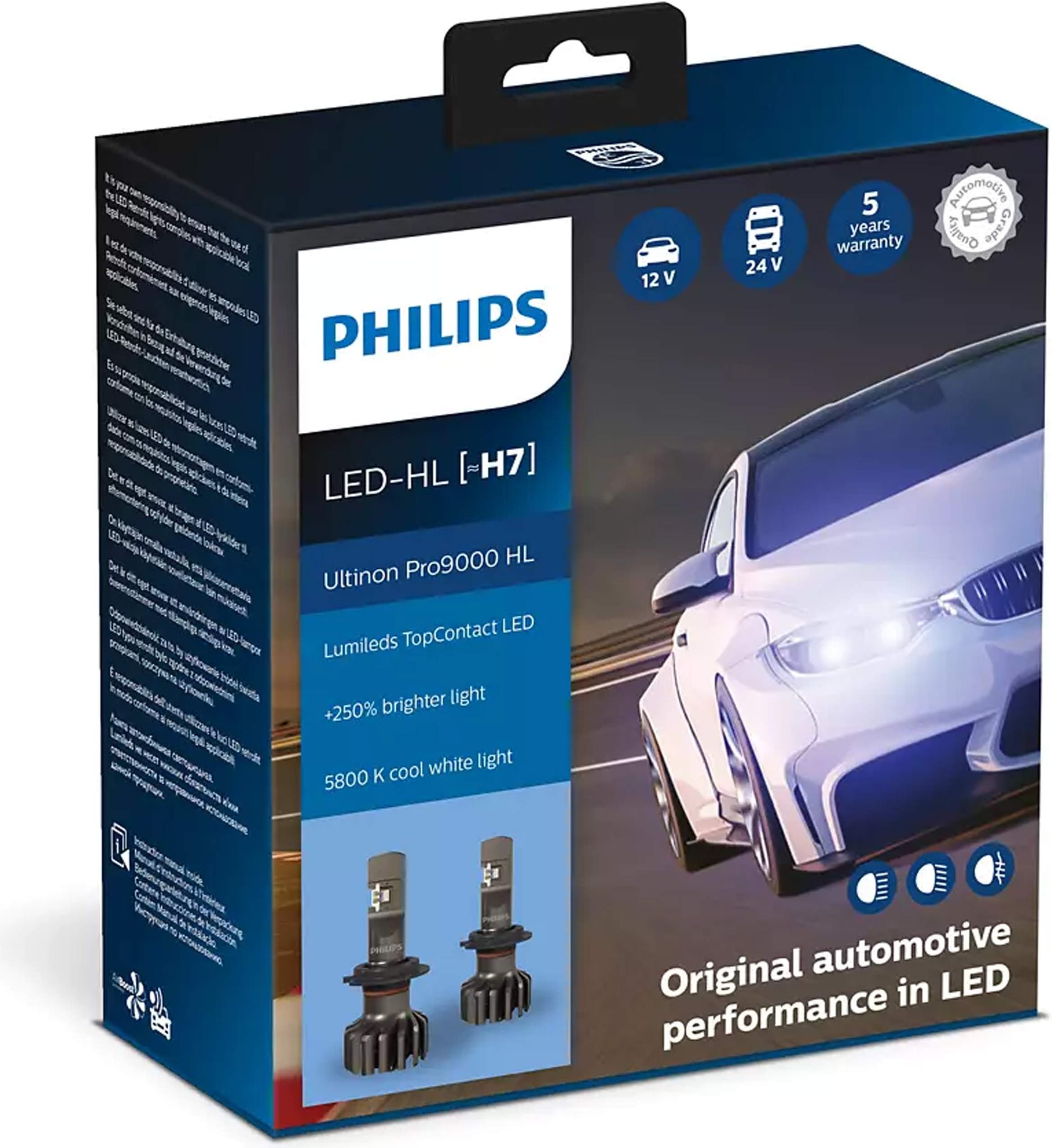 Philips Ultinon Pro9000 LED Car Headlight Bulb H7, set of 2