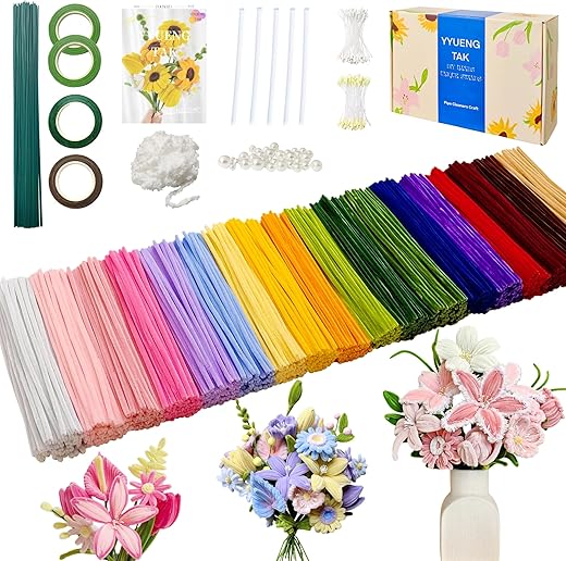 1000 Pcs Pipe Cleaners Flower Kit, 18 Colors Chenille Stems with Complete Accessory Set & Instruction, Pipe Cleaners Craft, Art and Craft Supplies, DIY Art Projects Creative Gift