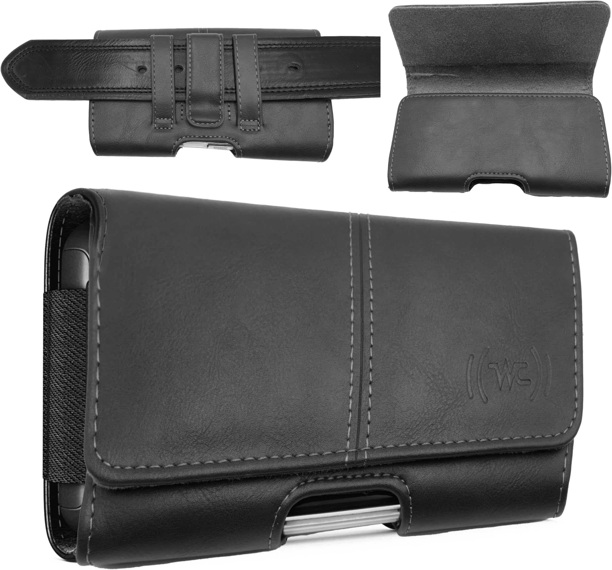 Black PU Leather Belt Clip Holster Pouch For IPhone 14/15 Pro Max - Fits Phone With A UAG Case
