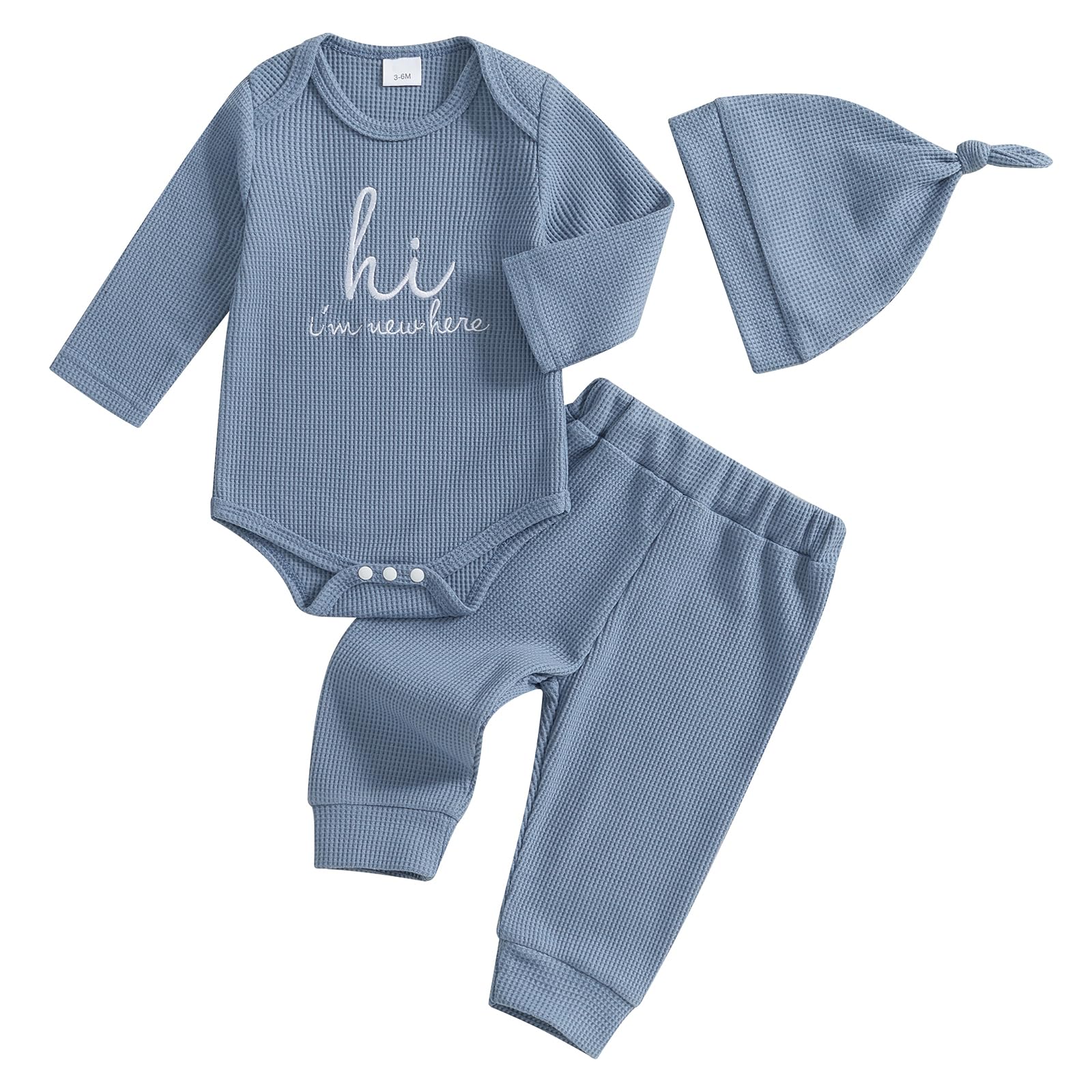 Newborn Baby Boy Girl Clothes Color Block Ribbed Kint Romper Bodysuit Jumpsuit Pants Set Hat Coming Home Outfits