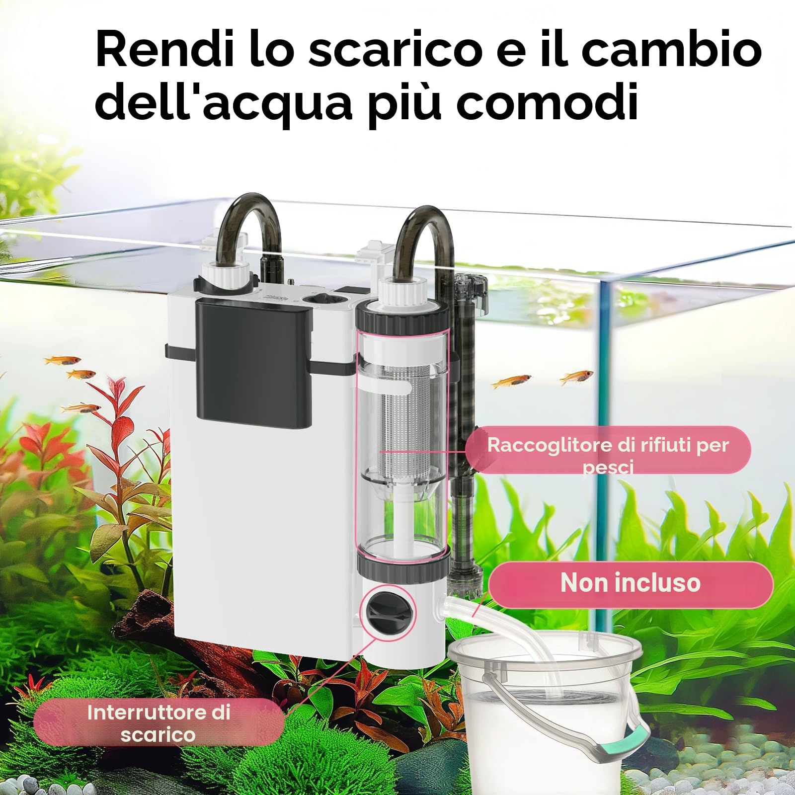 hygger Hang On Back Filtro,Filtro Esterno Silenzioso per Serbatoio di Pesce,500L/H 6W Filtro per Acquario con Raccolta Rifiuti di Pesce, Regolabile Fish Tank Filter for 19-75L Tanks