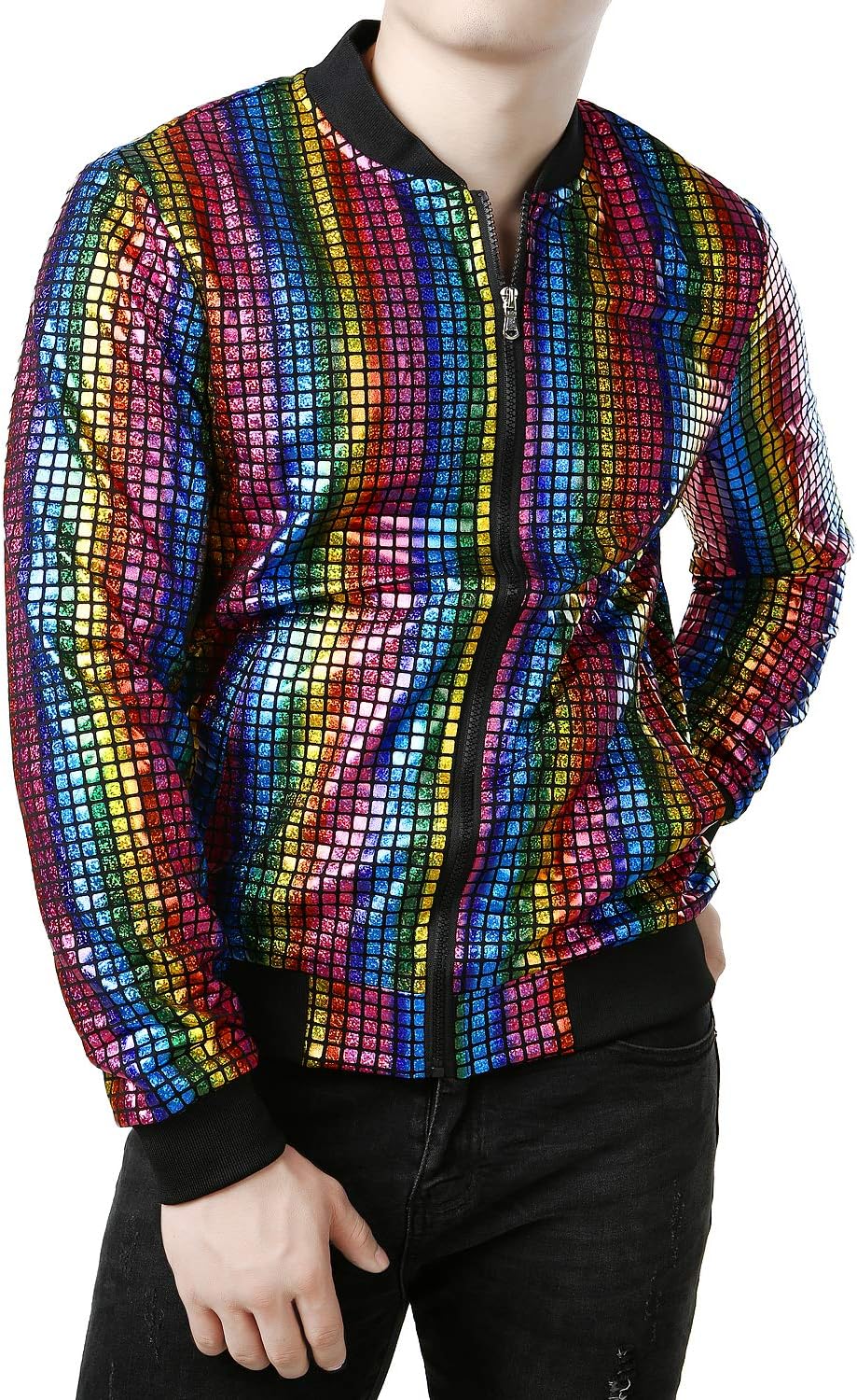 JOGAL Men's Metallic Silver Jacket Gold 70's Disco Costume - Image 6