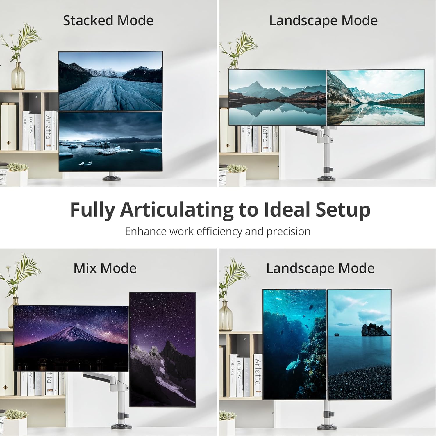 SIIG Dual Monitor Arm Desk Mount with Gas Spring, Holds Two 17"-32" Screens, Up to 19.8lbs Each, Fully Adjustable, VESA 75/100mm, C-Clamp/Grommet, Cable Management, (CE-MT3R11-S1)