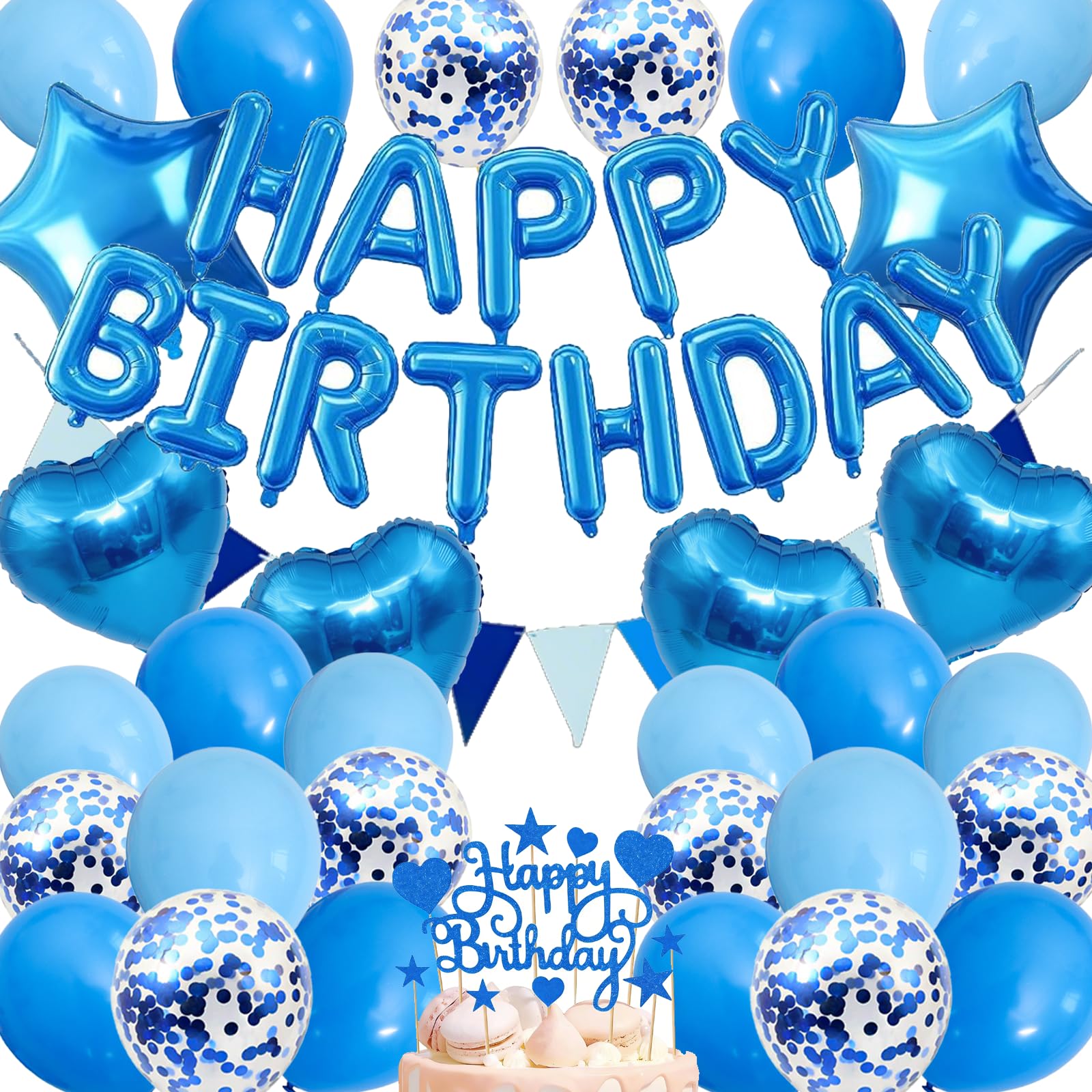 Birthday Party Decoration Supplies, Blue Balloon Kit - 45 Pack Featuring Star & Heart Foil Balloons, Latex Confetti Balloons for Women men kids Birthday Party — image 1
