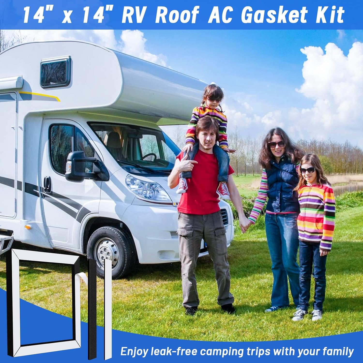 Convivium 14" x 14" Universal RV Roof Air Conditioner Gasket, Self-Adhesive Closed-Cell EPDM Foam Seal, Leak-Proof Compression RV AC Gasket for Camper Roof, Easy Install, Clean Removal，2 Packs