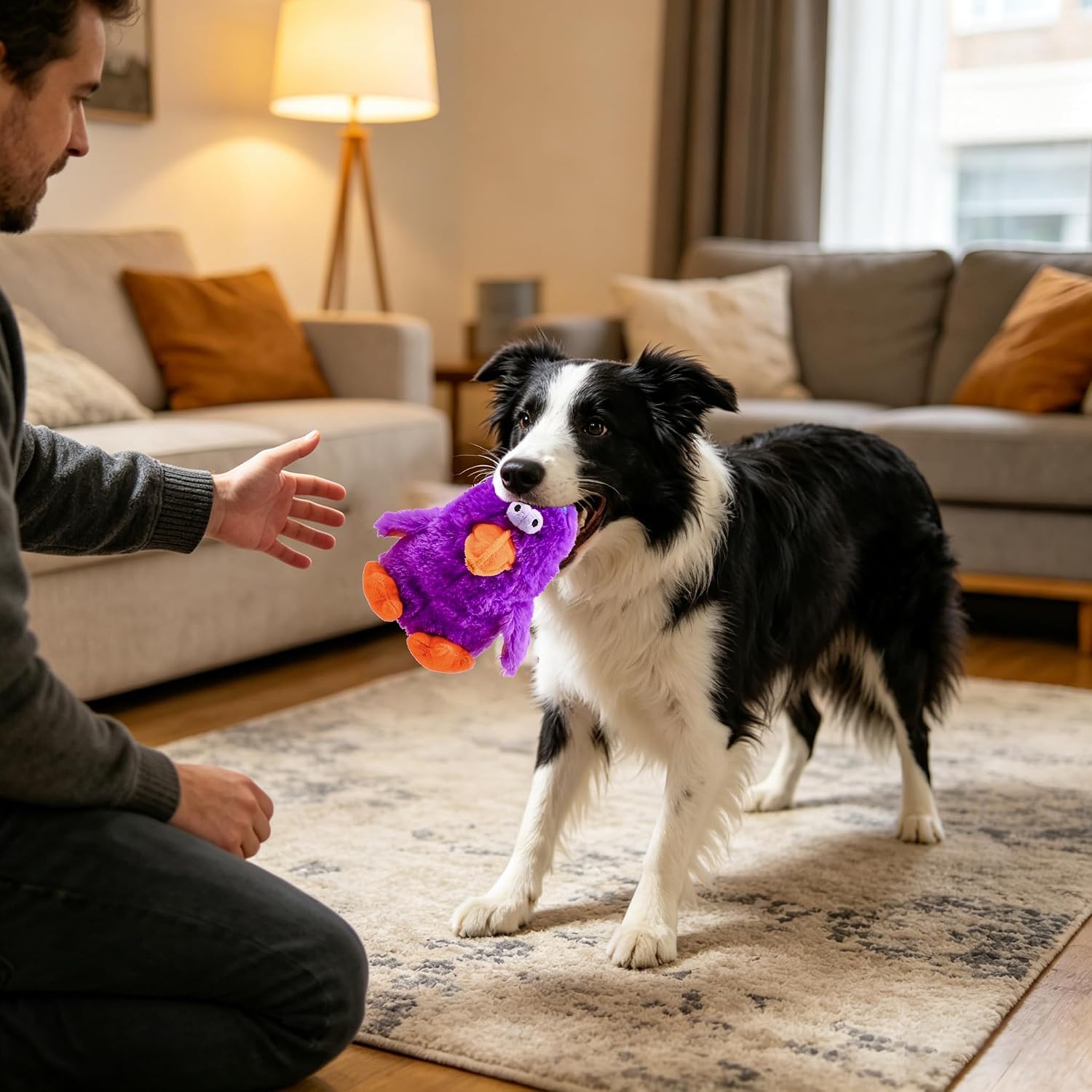 Squeaky Dog Toys Durable Stuffed Bird Dog Toys with Unique Squeak Sounds to Keep Dogs Busy, Cute & Funny Interactive Puppy Chew Toys for Small, Medium and Large Dogs(Purple Parrot) image 2