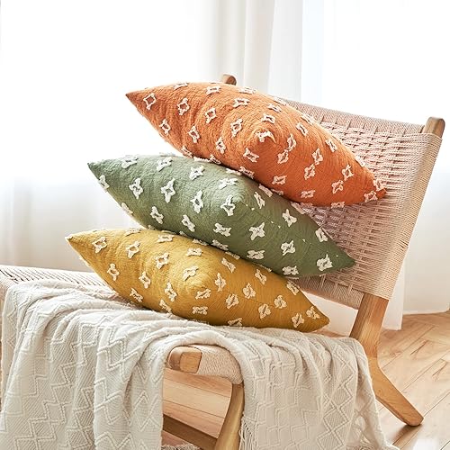 Miniatura 7 de ANRODUO Paquete de 2 fundas de almohada decorativas de estilo bohemio verde salvia con jacquard rómbico copetudo para decoración de habitación,
