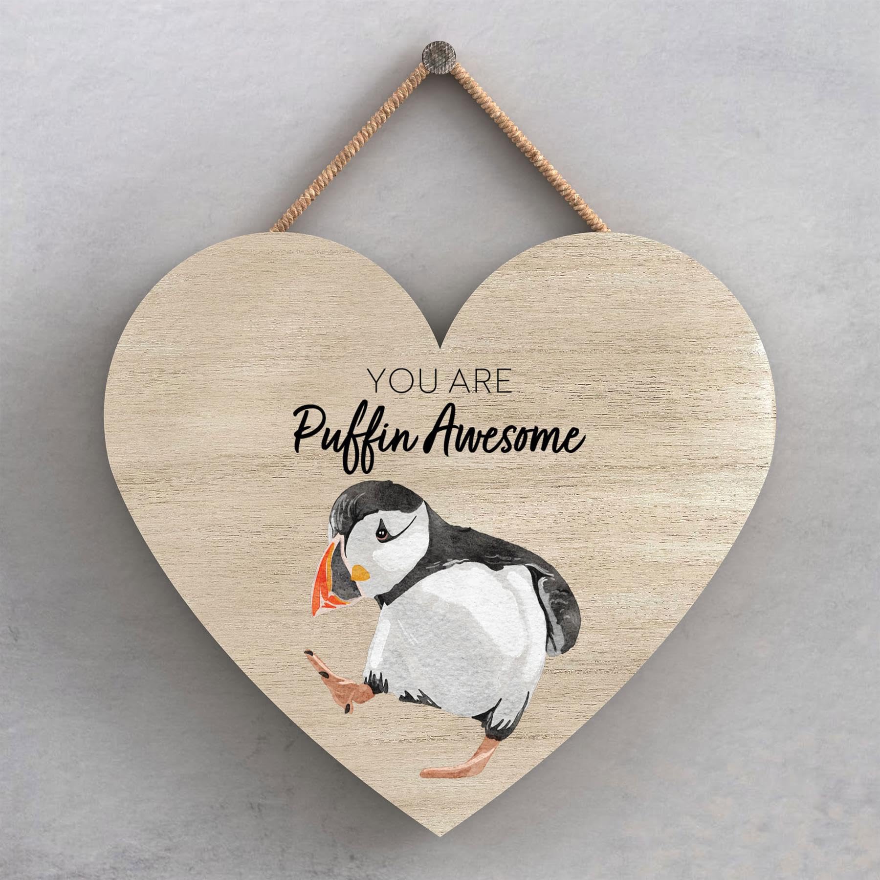 Global Designs You Are Puffin Awesome Watercolour Artwork Decorative Wooden Heart Plaque Wall Art