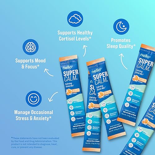 Miniatura 41 de Nello Supercalm - Mezcla de bebida en polvo, limonada de frambuesa, L teanina, Ksm-66 Ashwagandha, glicinato de magnesio, vitamina D 3, suplementos