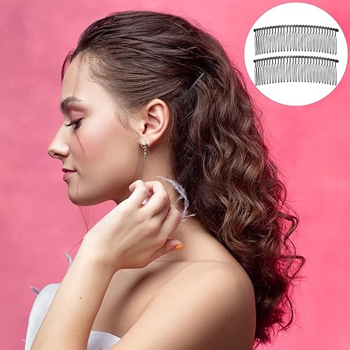 Miniatura 6 de Hicarer 5 peines de pelo de alambre de metal negro, 30 dientes de alambre de torsión nupcial de velo de boda